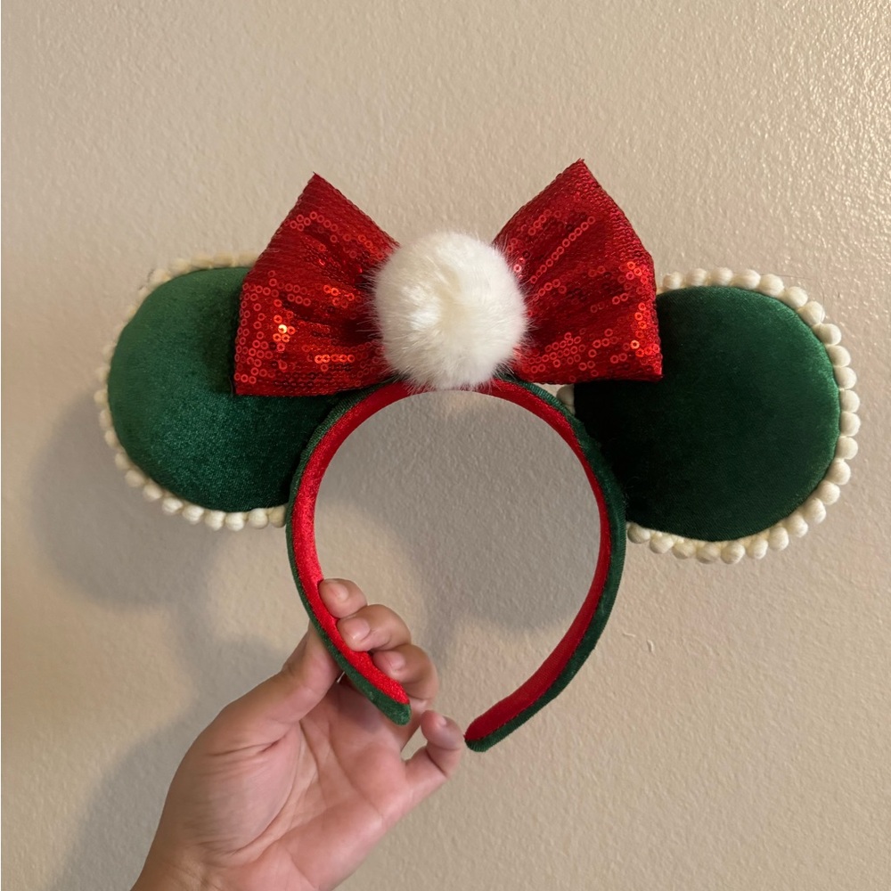 Christmas Green and Red Mouse Ears Headband